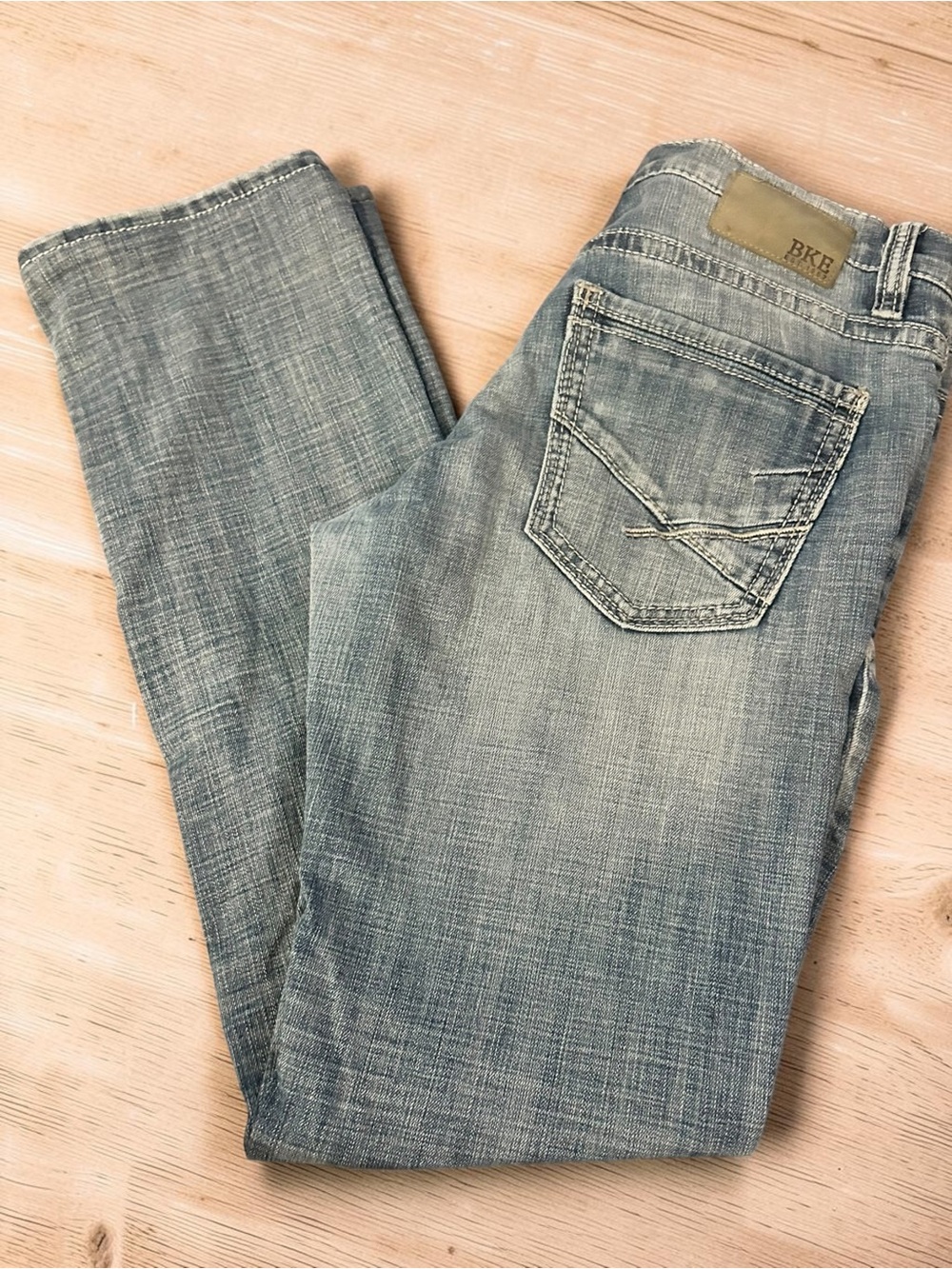 BKE Men's Faded Light Blue Slim Straight Jeans